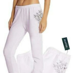 New Wildfox Large Blooms Rory Jogger Pants Sweatpants Leisure Pockets Purple